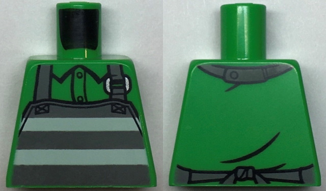 Lego Torso Button Up Shirt, Apron with Prison Stripes Pattern / Bright Green