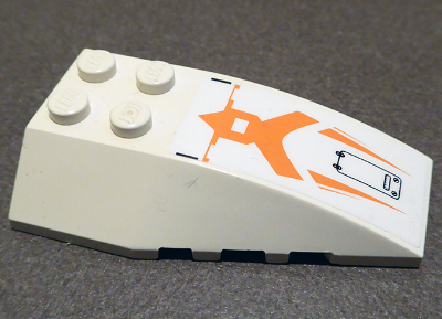 Lego Wedge 6 x 4 Triple Curved with Orange Trim (Hypersonic Operations Aircraft) Pattern (Sticker) - Set 7644 / White