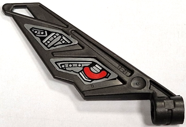 Lego Bionicle Wing Small / Tail with Axle Hole with Red Snake and Silver Armor Plates Pattern Model Right Side (Stickers) - Set 70624