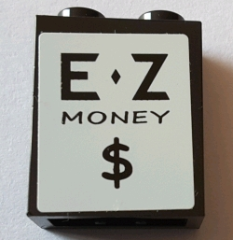 Lego Brick 1 x 2 x 2 with Inside Stud Holder with 'E Z MONEY $' Pattern (Sticker) - Set 71016