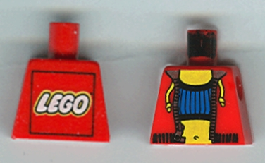 Lego Torso Jacket Open with Pull Strings, Silver Zipper and Collar, and Black Waistband over Blue Crop Top, Yellow Neck and Stomach with Navel, LEGO Logo on Back Pattern / Red