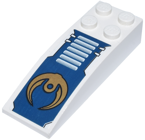 Lego Slope, Curved 6 x 2 with Gold Round Symbol and White Stripes on Dark Blue Background Pattern (Sticker) - Set 8103