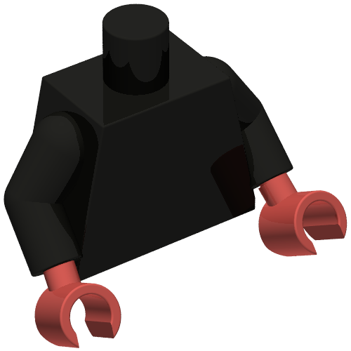 Lego Torso, Black Arms, Dark Red Hands [Plain] / Black