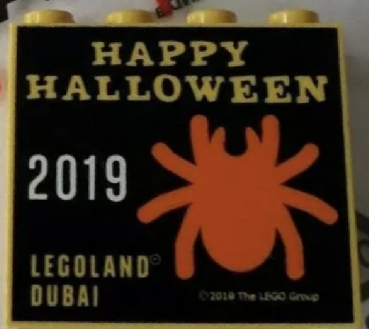 Lego Brick 2 x 4 x 3 with LEGOLAND Dubai 2019 Happy Halloween Pattern