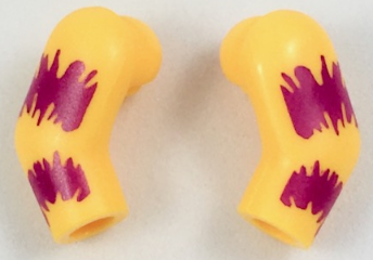 Lego Arm, (Matching Left and Right) Pair with Magenta Tie-Dyed Stripes Pattern / Bright Light Orange