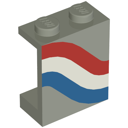 Lego Panel 1 x 2 x 2 Solid Stud with Red/White/Blue Left Print / Light Gray