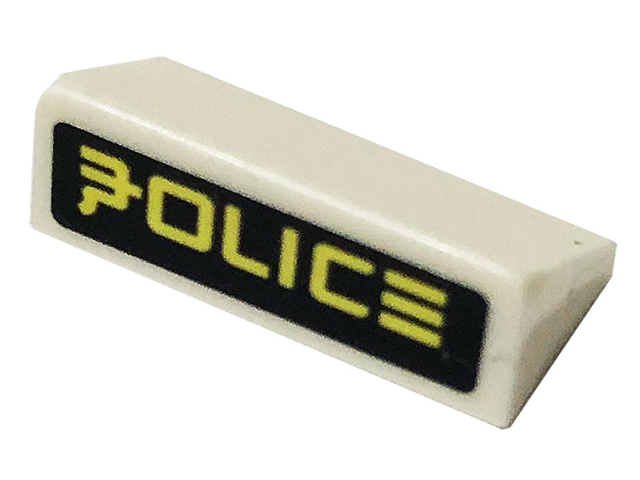Lego Slope 30 1 x 2 x 2/3 with Ninjago 'POLICE' Pattern (Sticker) - Set 70607 / White