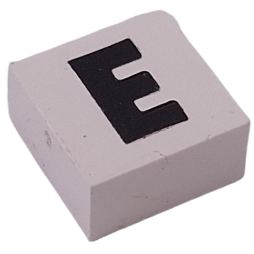 Lego Modulex Tile 2 x 2 with Black 'E' Print, Internal Supports / Modulex White