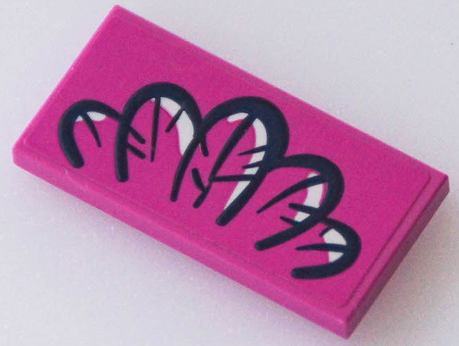 Lego Tile 2 x 4 with 5 Dark Blue Feathers with White Highlights Pattern (Sticker) - Set 41433 / Dark Pink