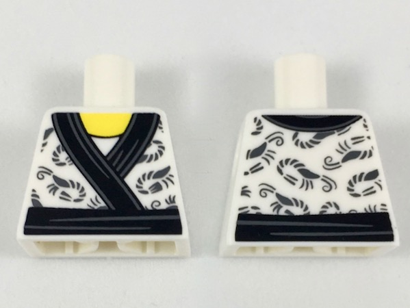 Lego Torso Kimono with Dark Bluish Gray Shrimp and Black Sash Pattern / White