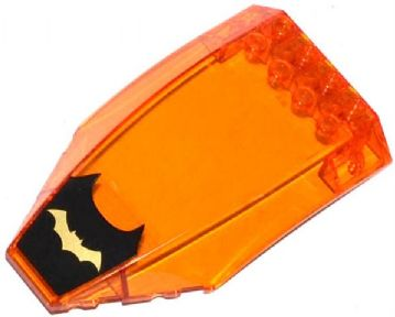 Lego Windscreen 10 x 6 x 2 Curved with Gold Bat Logo on Black Background Pattern (Sticker) - Set 76012 / Trans-Orange