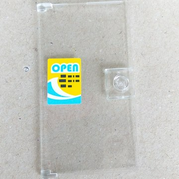 Lego Door 1 x 4 x 6 with Stud Handle with 'OPEN', Wave and Black Rectangles on Yellow Sign Pattern (Sticker) - Set 41315