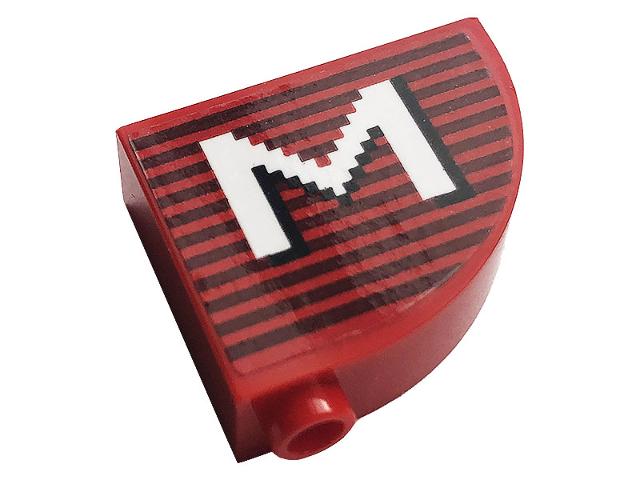 Lego Slope, Curved 3 x 1 x 2 with Hollow Stud with Gray Stripes and White Letter 'M' Pattern (Sticker) - Set 10272
