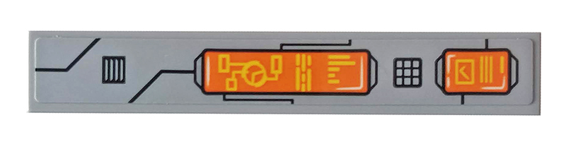 Lego Tile 1 x 6 with Orange Control Panel, Black Vents and Lines Pattern (Sticker) - Set 76107 / Light Bluish Gray