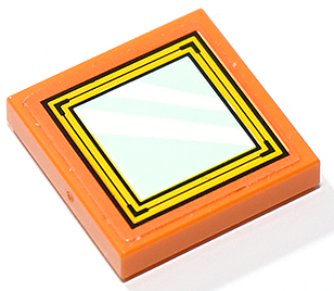 Lego Tile 2 x 2 with Light Aqua Mirror, White Reflections and Yellow Frame Pattern (Sticker) - Set 41730