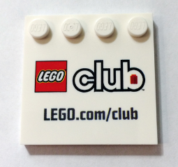 Lego Tile, Modified 4 x 4 with Studs on Edge with LEGO Club Logo and 'LEGO.com/club' Pattern