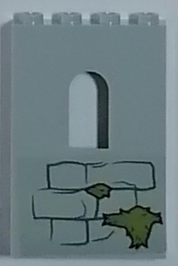 Lego Panel 1 x 4 x 5 Wall with Window with Bricks, Dark Bluish Gray Mortar, and Olive Green Moss Pattern (Sticker) - Set 75947