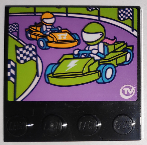 Lego Tile, Modified 4 x 4 with Studs on Edge with Checkered Flags and Go-Karts on Racetrack Pattern (Sticker) - Set 41340