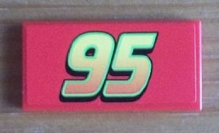 Lego Tile 2 x 4 with '95' Large Font Pattern (Sticker) - Set 8679 / Red