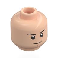 Lego Minifig Head Red, Black Eyebrows, Thin Stern Smile / Open Mouth Screaming / Light Nougat