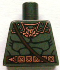Lego Torso Bare Chest Muscles Outline with Wolf / Fox Head and Copper and Dark Brown Belt Pattern / Pearl Dark Gray