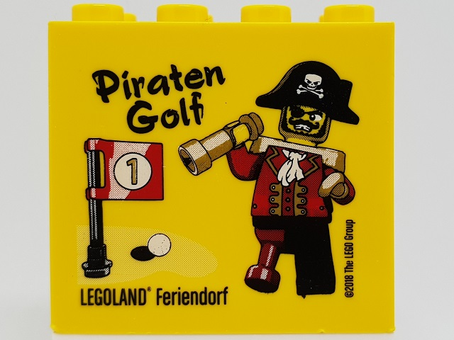 Lego Brick 2 x 4 x 3 with Piraten Golf LEGOLAND Feriendorf Pattern (2018 Version) / Yellow