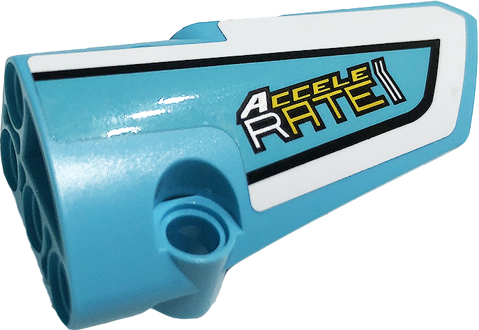 Lego Technic, Panel Fairing # 4 Small Smooth Long, Side B with 'ACCELERATE' and Black and White Stripes Pattern (Sticker) - Set 42059 / Medium Azure