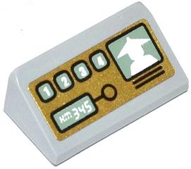 Lego Slope 30 1 x 2 x 2/3 with Numbered Buttons, 'KM345' and Minifigure Silhouette on Screen Pattern (Sticker) - Set 70502