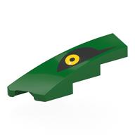 Lego Brick Wedged, Curved 1 x 4 with Stud Notch Left with Yellow Eye on Black Background Print / Green