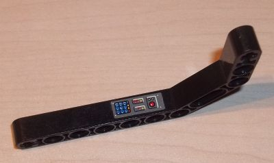 Lego Technic, Liftarm, Modified Bent Thick 1 x 11.5 Double with Blue Control Pad and Lights Pattern (Sticker) - Set 8229 / Black