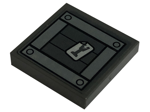 Lego Tile 2 x 2 with Light Bluish Gray Crate Lid with Wooden Boards and Cracked Goblet Pattern (Sticker) - Set 76179 / Dark Bluish Gray