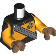 Lego Torso, Silver Starfleet Insignia, Silver Klingon Baldric, Bright Light Orange Panel (Starfleet Uniform) Print, Bright Light Orange Arms, Medium Brown Hands
