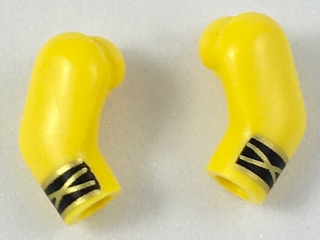 Lego Arm, (Matching Left and Right) Pair with Black Cuffs with Gold Stripes Pattern / Yellow