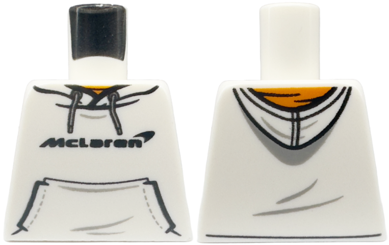 Lego Torso Hoodie with Pocket and Black 'McLaren' over Orange Shirt Pattern / White