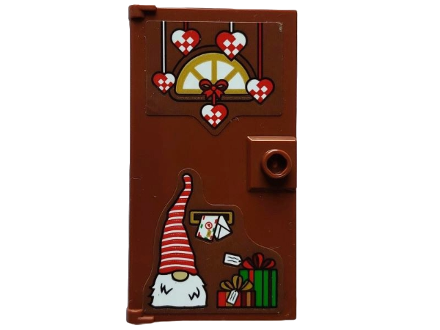 Lego Door 1 x 4 x 6 with Stud Handle with Gold Window and Letterbox, Christmas Decoration, White Santa, Nightcap, Red and Green Presents Pattern (Stickers) - Set 4002023 / Reddish Brown