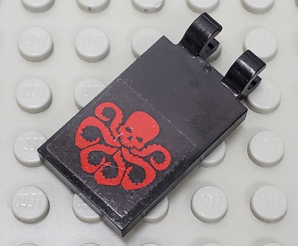 Lego Tile, Modified 2 x 3 with 2 Open O Clips with Red Octopus (Marvel Hydra Logo) Pattern (Sticker) - Set 76048