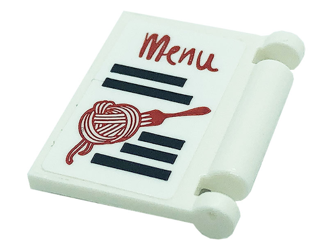 Lego Minifigure, Utensil Book Cover with Black Stripes and Red 'Menu', Noodles, and Fork Pattern (Sticker) - Set 41379 / White