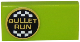 Lego Tile 1 x 2 with 'BULLET RUN' Logo on Left Pattern (Sticker) - Set 8147 / Lime