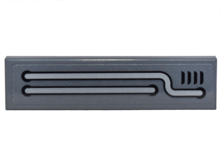 Lego Tile 1 x 4 with Light Bluish Gray Pipes and Black Vents Model Right Side Pattern (Sticker) - Set 70905 / Dark Bluish Gray