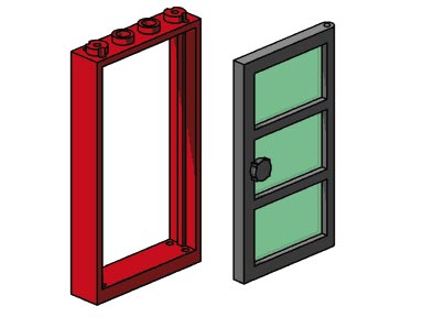 Lego Red Frame, Black Door, Green Pane