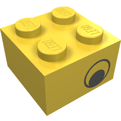 Lego Brick 2 x 2 with Eye [No Pupils] Print on Two Sides, Offset / Yellow