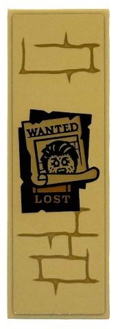 Lego Tile 2 x 6 with Brick Wall with Dark Tan Mortar and Posters with Black 'WANTED' Fenrir Greyback and Medium Nougat 'LOST' Pattern (Sticker) - Set 76450