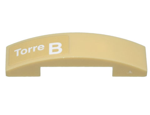 Lego Slope, Curved 4 x 1 x 2/3 Double with White 'Torre B' Pattern Model Right Side (Sticker) - Set 10299