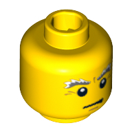 Lego Minifig Head Bagpiper, White and Gray Bushy Eyebrows, Crow's Feet Print [Blocked Open Stud] / Yellow