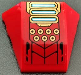 Lego Wedge 4 x 3 Triple Curved No Studs with Gold Circles, Armor Plates and White and Medium Azure Lights Pattern (Sticker) - Set 71765 / Red