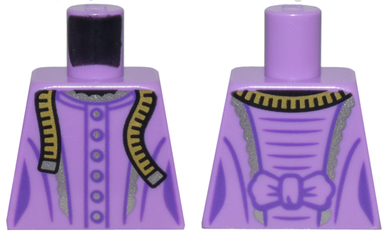 Lego Torso Female Dress with Bow, Silver Trim and Buttons, and Yellow Cloth Tape Measure Pattern