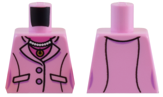 Lego Torso Female Suit Jacket over Dark Pink Shirt, White Pearl Necklace, and Gold Pendant Pattern / Bright Pink