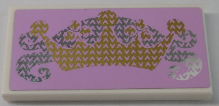 Lego Tile 2 x 4 with Gold Crown and Silver Swirl Pattern (Sticker) - Set 41055