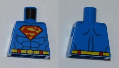 Lego Torso Super Hero Costume with Dark Blue Muscles, Red and Yellow Superman 'S' Logo, Yellow Belt with Oval Clasp Pattern / Blue