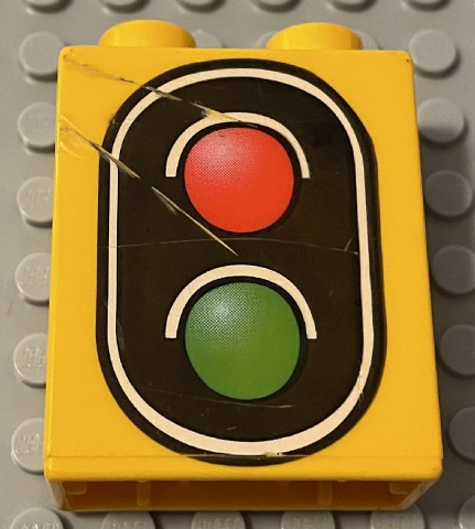Lego Duplo, Brick 1 x 2 x 2 with Traffic Signal Double Pattern / Bright Light Orange